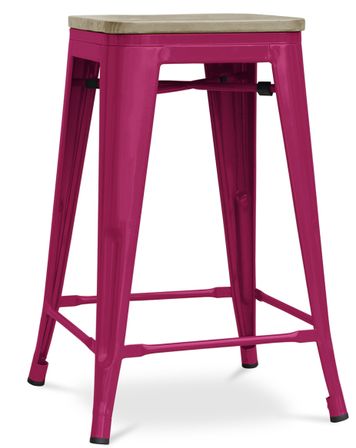 Tabouret industriel en acier brillant et bois clair REKO - Assise 60 cm