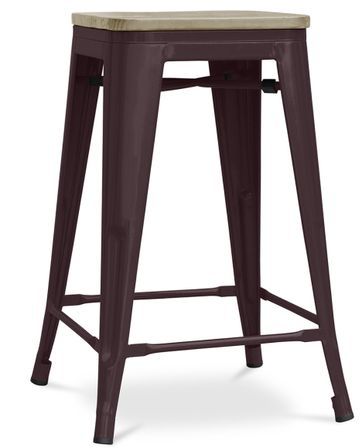 Tabouret industriel en acier brillant et bois clair REKO - Assise 60 cm