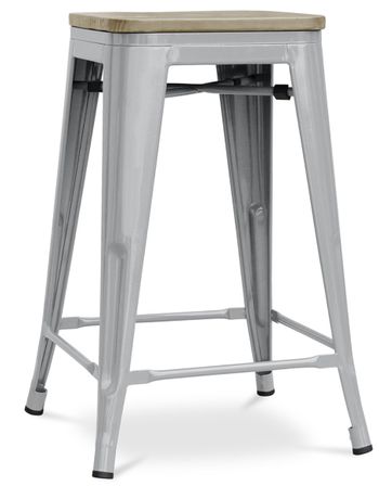Tabouret industriel en acier brillant et bois clair REKO - Assise 60 cm