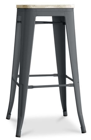 Tabouret industriel en acier brillant et bois clair REKO - Assise 76 cm