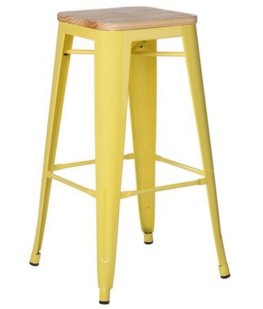 Tabouret industriel en acier brillant et bois clair REKO - Assise 76 cm