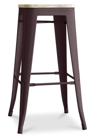 Tabouret industriel en acier brillant et bois clair REKO - Assise 76 cm