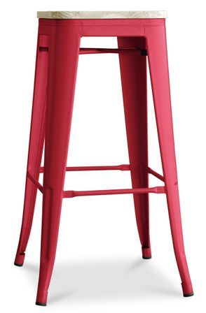 Tabouret industriel en acier brillant et bois clair REKO - Assise 76 cm