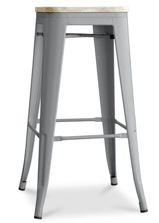 Tabouret industriel en acier brillant et bois clair REKO - Assise 76 cm