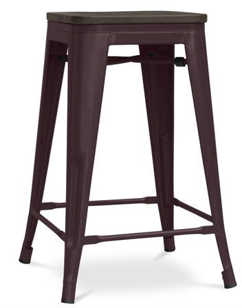Tabouret industriel en acier brillant et bois marron REKO - Assise 60 cm
