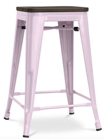 Tabouret industriel en acier brillant et bois marron REKO - Assise 60 cm