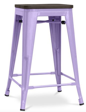 Tabouret industriel en acier brillant et bois marron REKO - Assise 60 cm