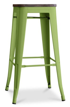 Tabouret industriel en acier brillant et bois marron REKO - Assise 76 cm