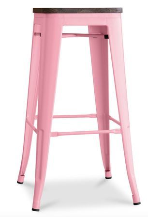 Tabouret industriel en acier brillant et bois marron REKO - Assise 76 cm