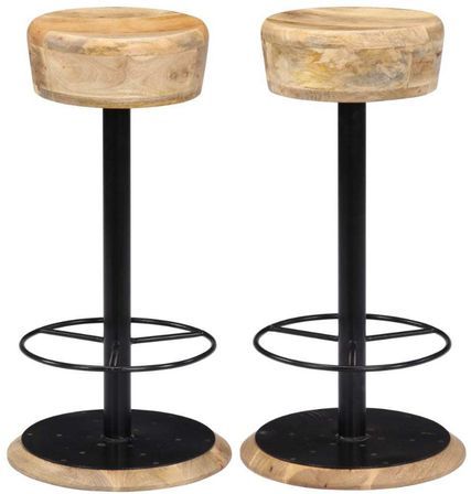 Tabouret manguier massif clair et métal noir Ive - Lot de 2