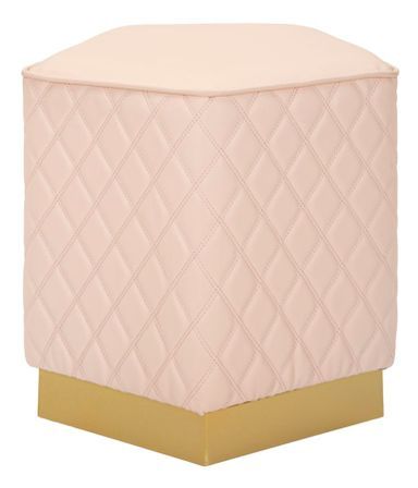 Tabouret pentagonal Sharon rose similicuir doré design