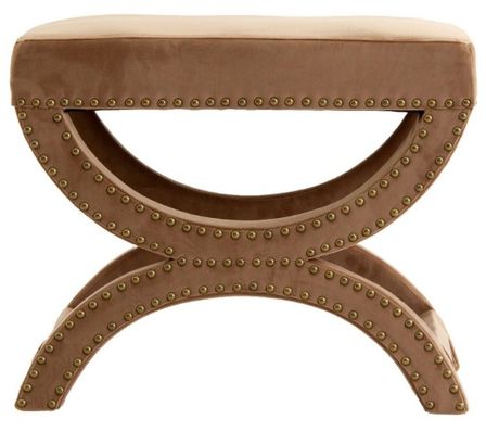 Tabouret pin massif et revêtement tissu marron Faya