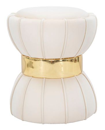 Tabouret rond crème en velours avec détails dorés Ben