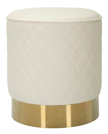 Tabouret rond cuir blanc matelassé base dorée Sharon
