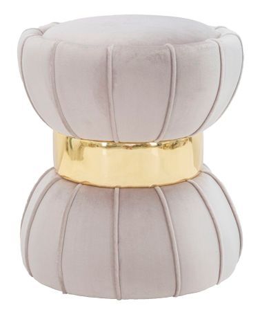 Tabouret rond gris en velours avec détails dorés Ben