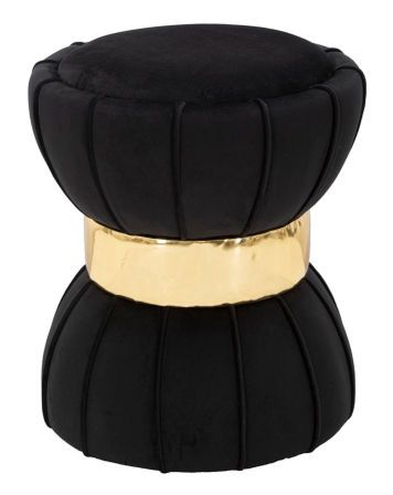 Tabouret rond noir en velours avec détails dorés Ben