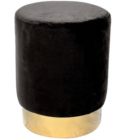Pouf rond velours noir et pied métal doré Rajona D 36 cm