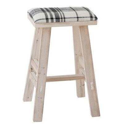 Tabouret tissu noir et blanc pieds bois massif Bialli
