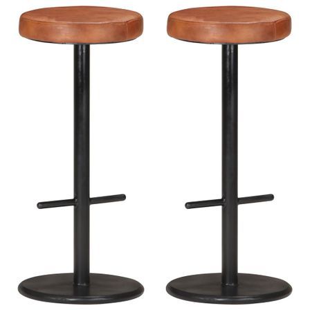 Tabourets de bar 2 pcs Marron Cuir véritable Cygare 2