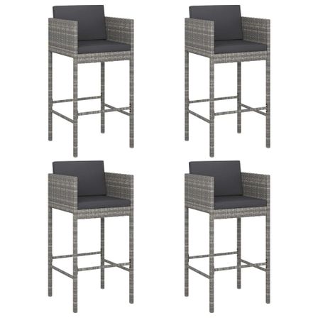 Tabourets de bar 4 pcs avec coussins Gris Résine tressée