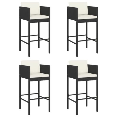 Tabourets de bar 4 pcs avec coussins Noir Résine tressée