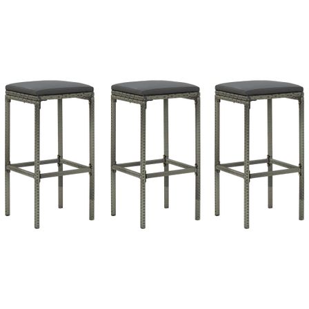 Tabourets de bar avec coussins 3 pcs Gris Résine tressée