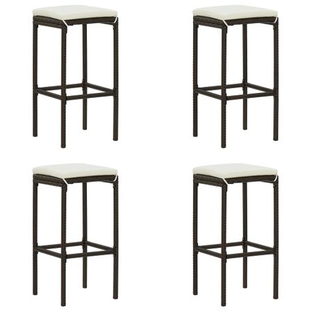 Tabourets de bar avec coussins 4 pcs Marron Résine tressée