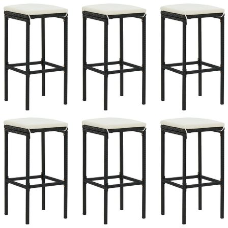 Tabourets de bar avec coussins 6 pcs Noir Résine tressée