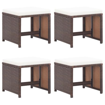 Tabourets de jardin 4 pcs avec coussins Résine tressée Marron