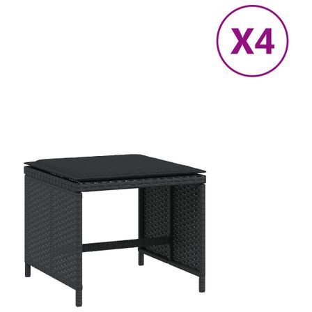 Tabourets de jardin avec coussins 4 pcs noir 41x41x36 cm rotin