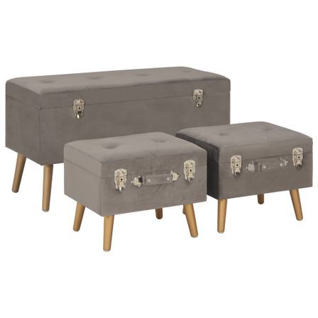 Tabourets de rangement 3 pcs Gris Velours 3