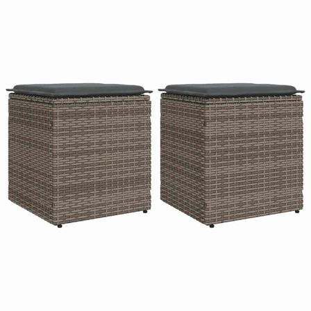 Tabourets jardin coussins lot de 2 gris 40x40x43 cm poly rotin