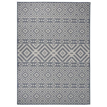 Tapis à tissage plat d'extérieur 120x170 cm Rayures bleues