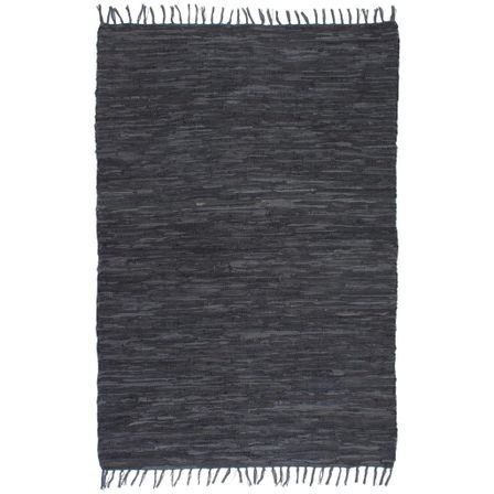 Tapis Chindi Cuir tissé à la main 160 x 230 cm Gris