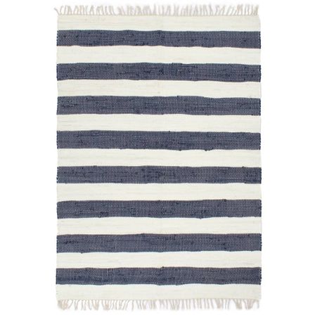 Tapis chindi tissé à la main Coton 80x160 cm Bleu et blanc