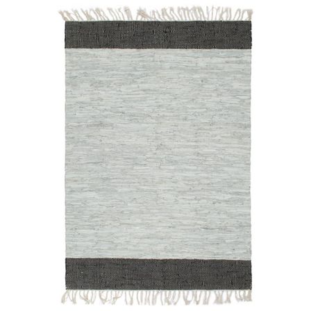 Tapis Chindi tissé à la main Cuir 120x170 cm Gris clair et noir
