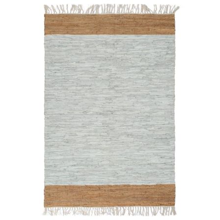Tapis Chindi tissé à la main Cuir 160x230 cm Gris clair et brun