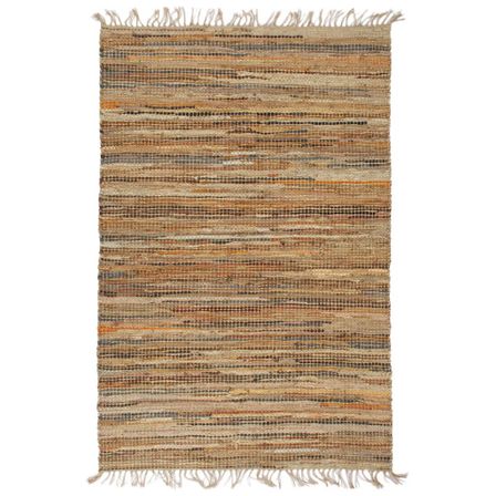 Tapis Chindi tissé à la main Cuir Jute 190 x 280 cm Brun roux