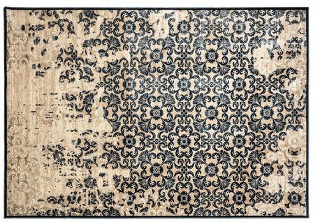 Tapis colonial en viscose gris bordé Wacil