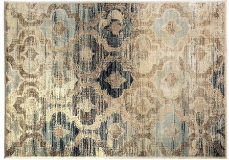 Tapis colonial en viscose vert et crème bordé Luke