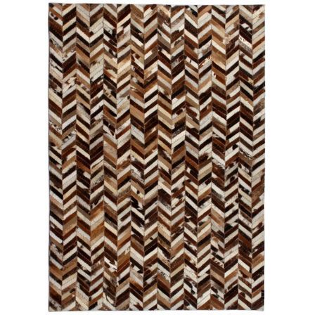 Tapis Cuir véritable Patchwork 80 x 150 cm Chevron Marron/Blanc