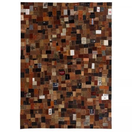 Tapis Étiquette en cuir véritable de jeans 160 x 230 cm Marron