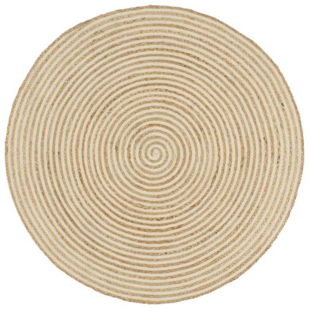 Tapis fait à la main Jute avec design de spirale Blanc 120 cm
