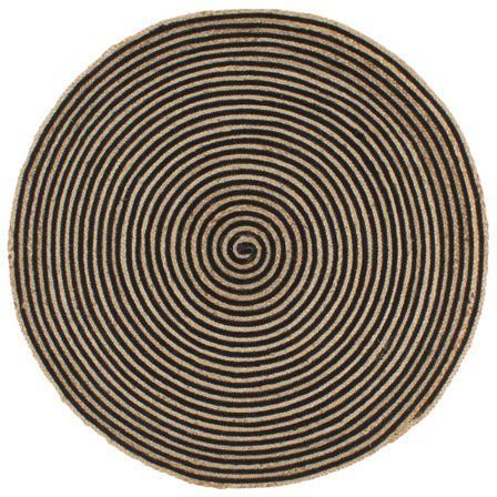 Tapis fait à la main Jute avec design de spirale Noir 90 cm