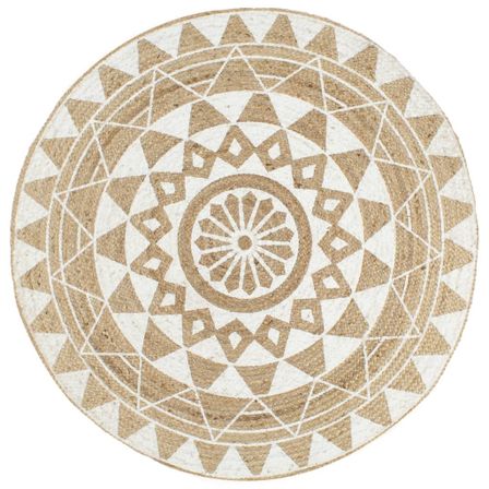 Tapis fait à la main Jute avec imprimé blanc 90 cm