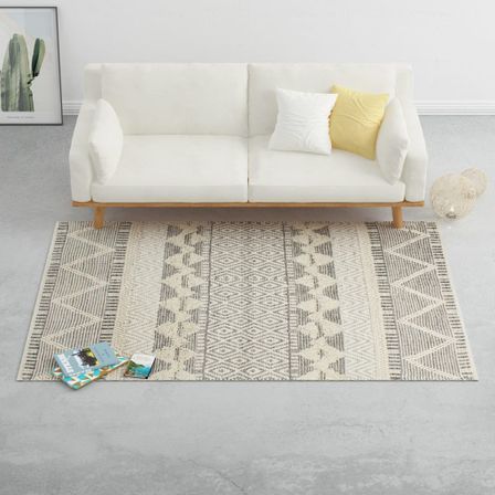 Tapis Laine tissée à la main 140x200 cm Blanc/Gris/Noir/Marron