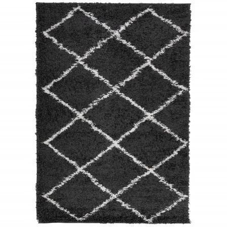 Tapis shaggy à poils longs moderne noir et crème 140x200 cm