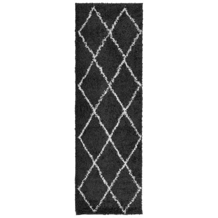 Tapis shaggy à poils longs moderne noir et crème 80x250 cm