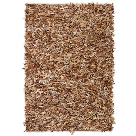 Tapis shaggy Cuir véritable 120 x 170 cm Brun roux