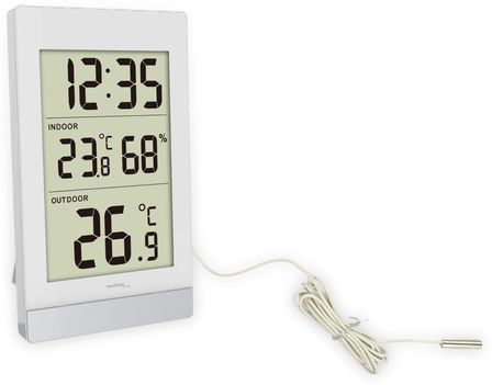 Techno Line Ws7039 - Termometro Da Parete/tavolo, Temp/umidità Int E Temp Est + Cavetto Sonda - Wall/table Thermometer, Int Temp/humidity And Ext Temp With Probe Cable
